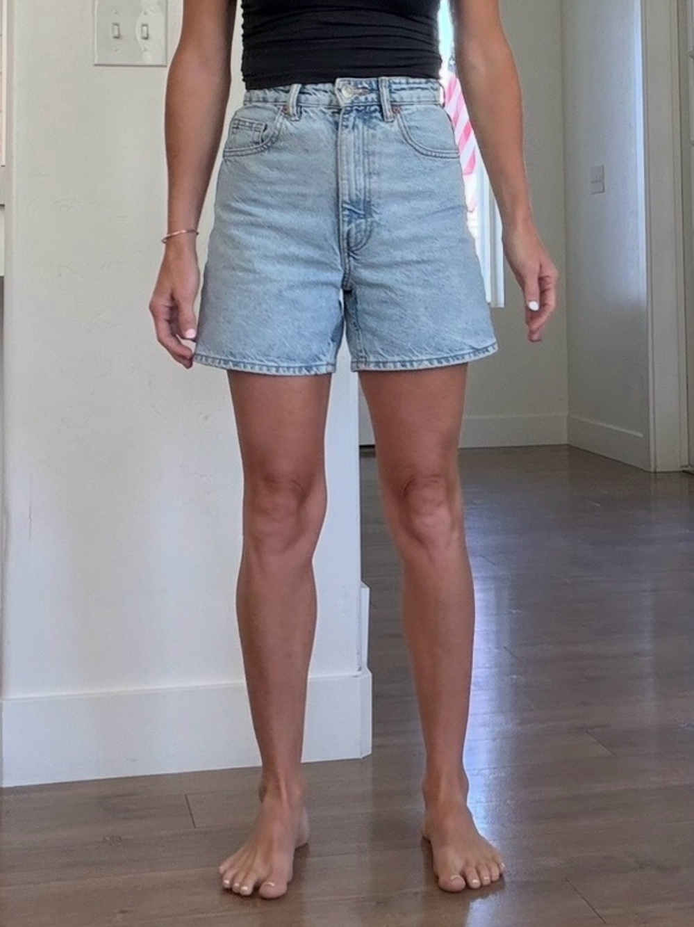 Zara Pale Blue High-Waist Relaxed Denim Shorts